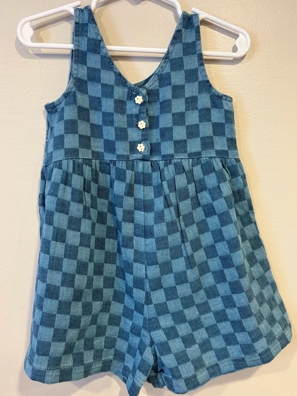 Old Navy Oversized Sleeveless Chambray Denim Checker Romper Toddler Girl 2T NWOT